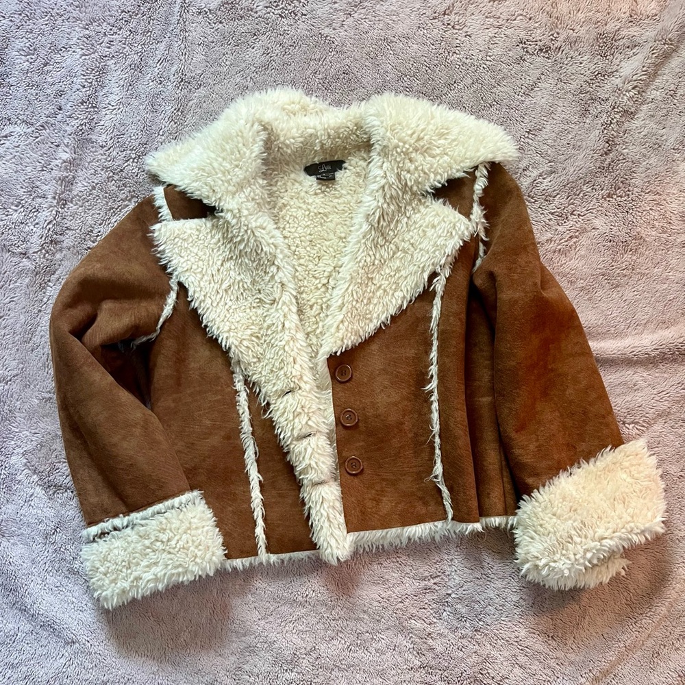 70s Vintage Style Faux Shearling Suede Jacket